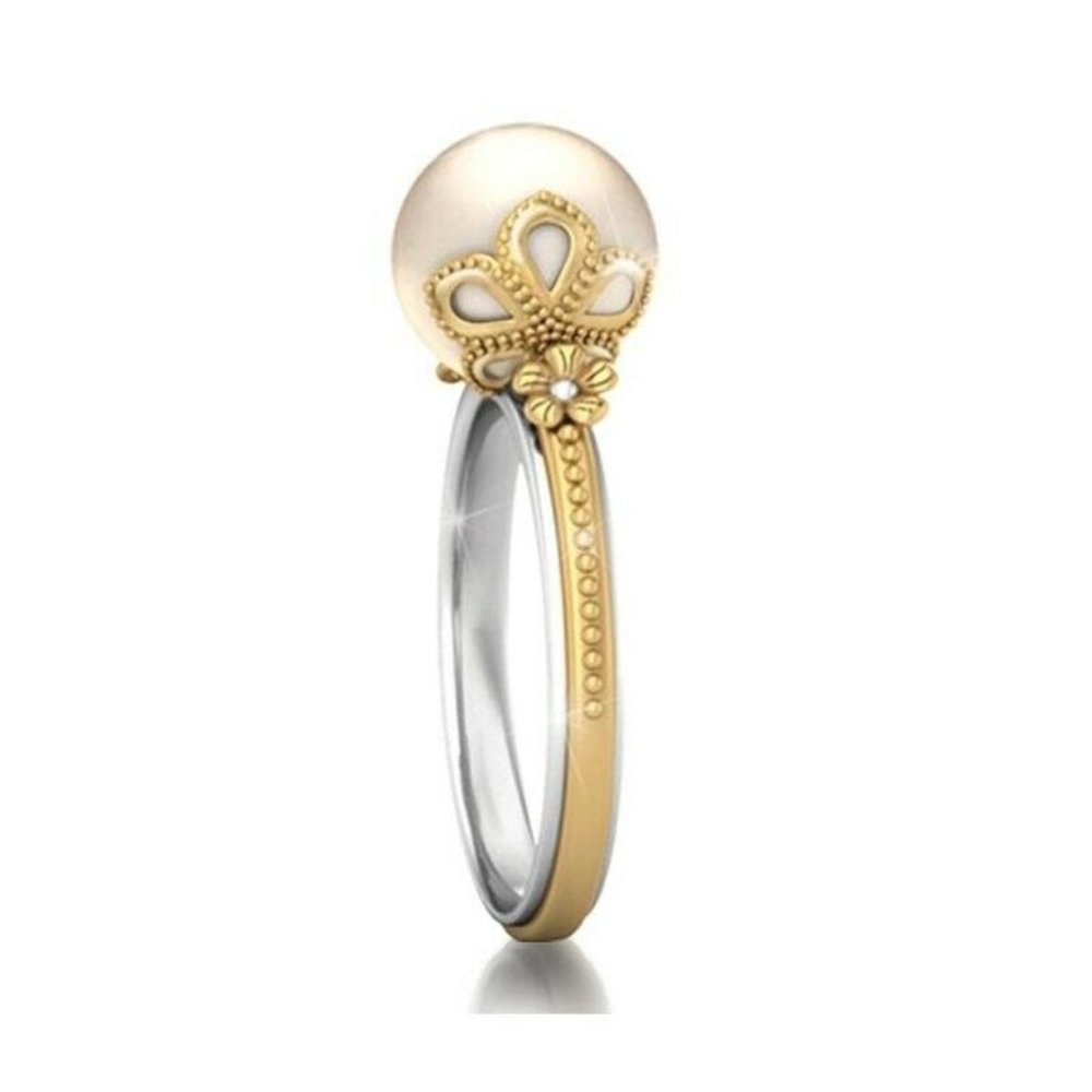 New 18k Yellow Gold 925 Silver Cultured Pearl Ring - Picture 2 of 4
